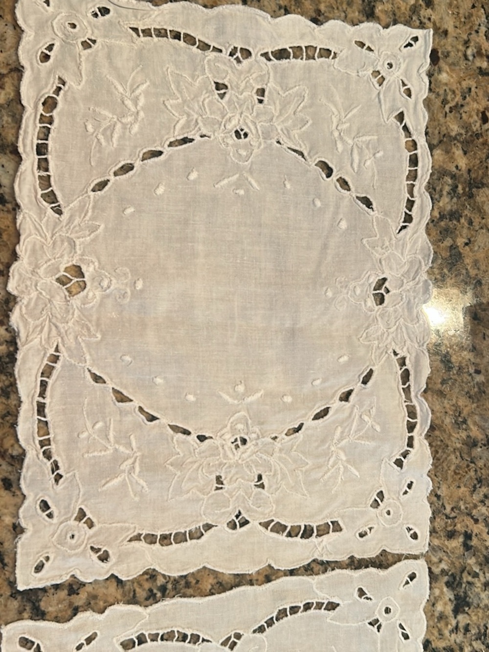 Embroidered White Linen Doilies - Set of 2 13&1/2 in by 10 in - Picture 2 of 2